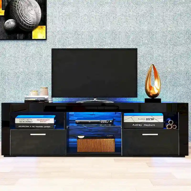 High Gloss TV Stand Media Console with RGB LED Lights Remote Control Black White
