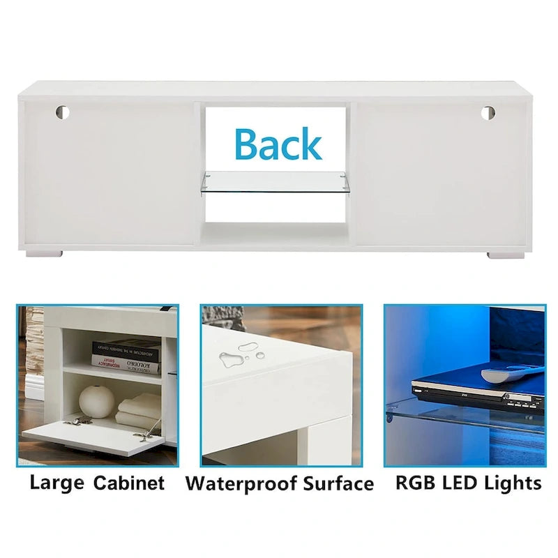 High Gloss TV Stand Media Console with RGB LED Lights Remote Control Black White