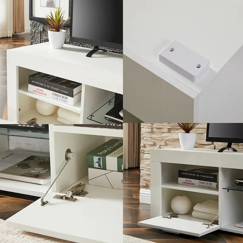 High Gloss TV Stand Media Console with RGB LED Lights Remote Control Black White