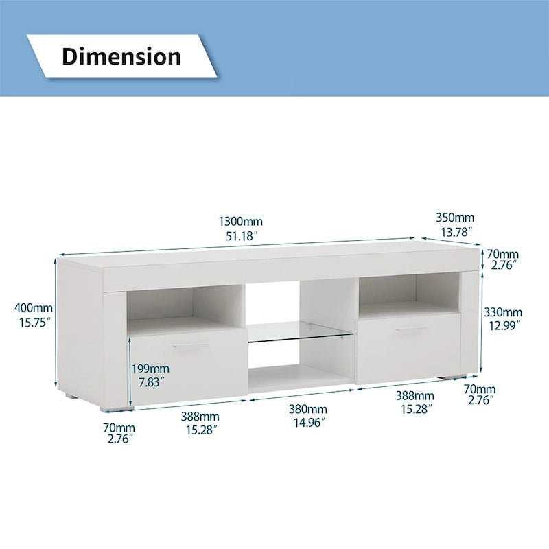 High Gloss TV Stand Media Console with RGB LED Lights Remote Control Black White