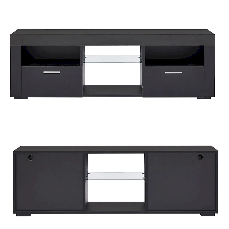 High Gloss TV Stand Media Console with RGB LED Lights Remote Control Black White