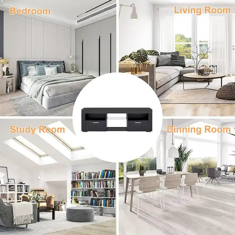 High Gloss TV Stand Media Console with RGB LED Lights Remote Control Black White