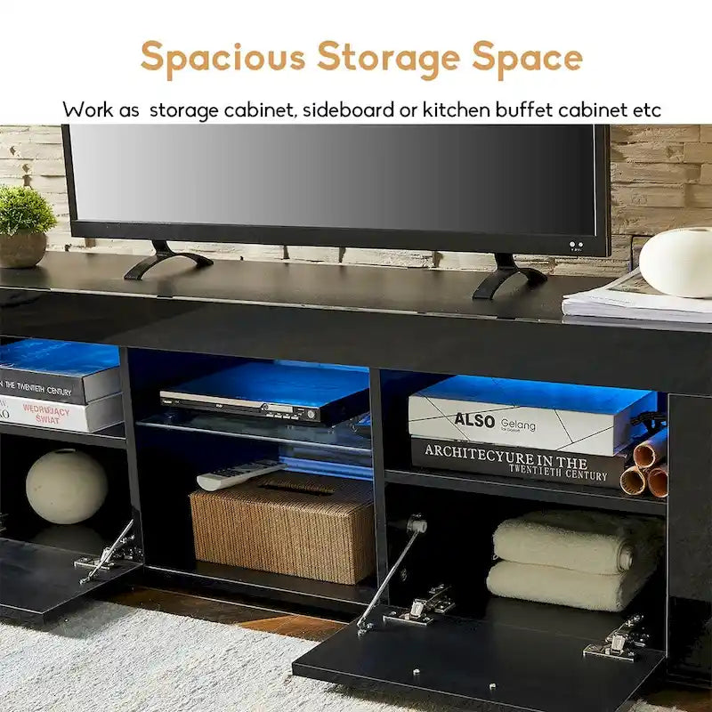High Gloss TV Stand Media Console with RGB LED Lights Remote Control Black White