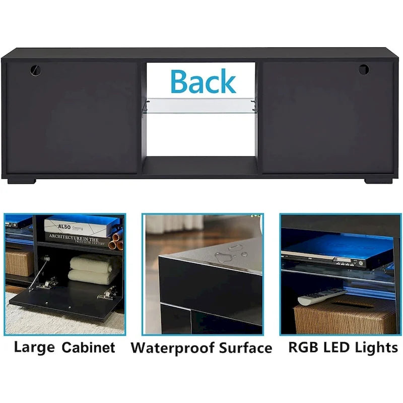 High Gloss TV Stand Media Console with RGB LED Lights Remote Control Black White