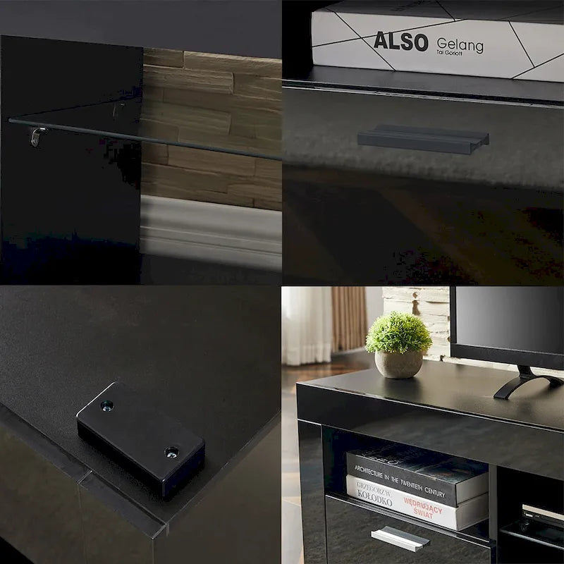 High Gloss TV Stand Media Console with RGB LED Lights Remote Control Black White