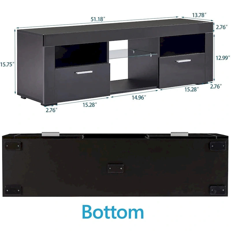 High Gloss TV Stand Media Console with RGB LED Lights Remote Control Black White