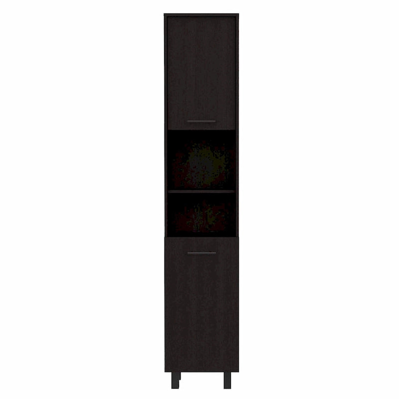 Slim Tall Pantry Cabinet Double Doors Open Shelves White Black
