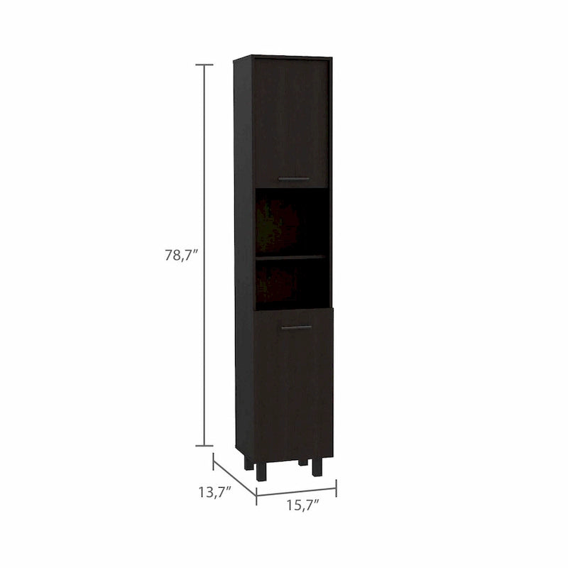 Slim Tall Pantry Cabinet Double Doors Open Shelves White Black