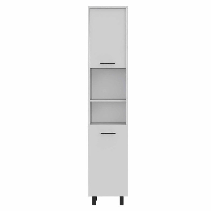 Slim Tall Pantry Cabinet Double Doors Open Shelves White Black