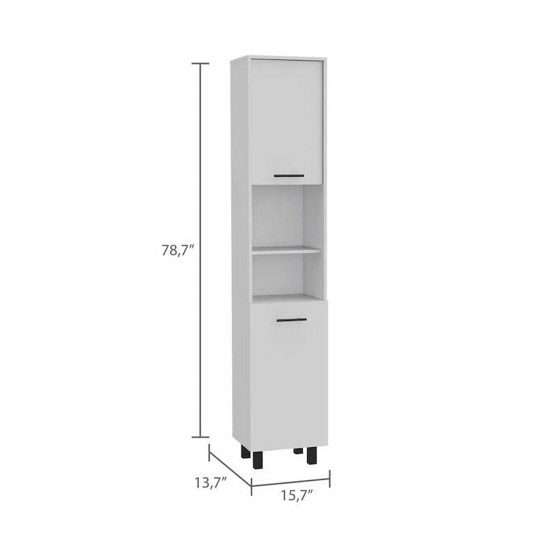Slim Tall Pantry Cabinet Double Doors Open Shelves White Black