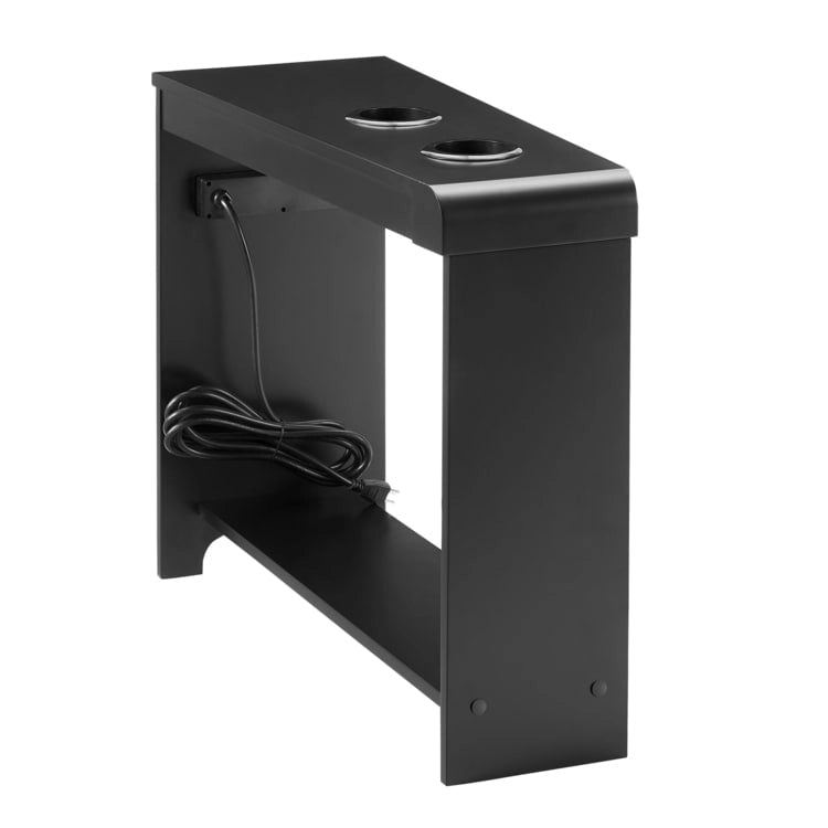 Slim Wooden End Table with Charging Station Cup Holders and Shelf