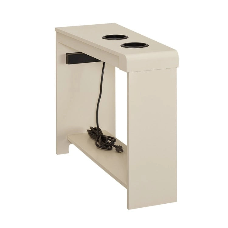 Slim Wooden End Table with Charging Station Cup Holders and Shelf
