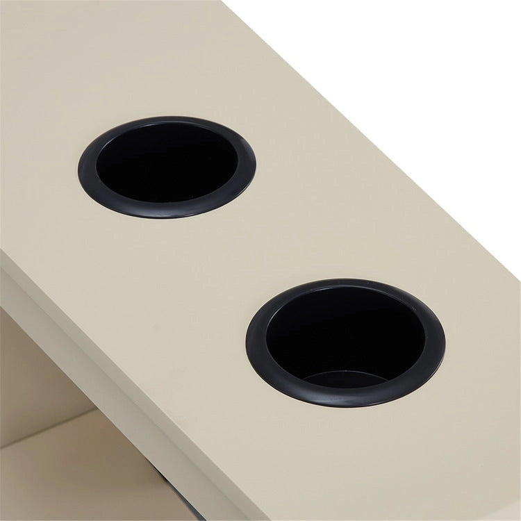 Slim Wooden End Table with Charging Station Cup Holders and Shelf