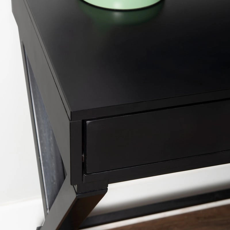 Black Campaign Writing Desk with X-Frame Legs and Two Drawers
