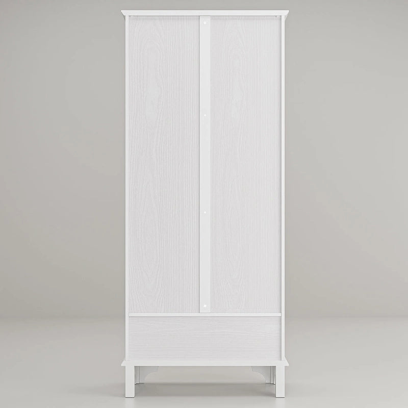 White Wood Display Cabinet Glass Doors Drawer Bohemian Farmhouse Style