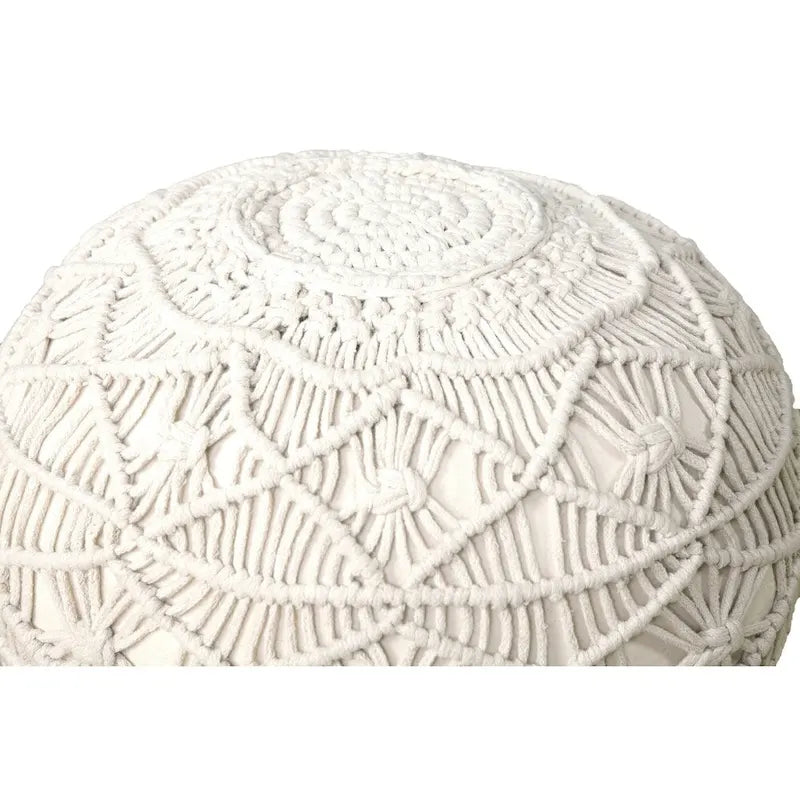 Macrame Cotton Pouf Ottoman Handwoven Boho Footrest Natural White Round