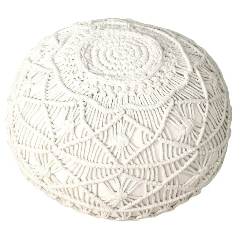 Macrame Cotton Pouf Ottoman Handwoven Boho Footrest Natural White Round