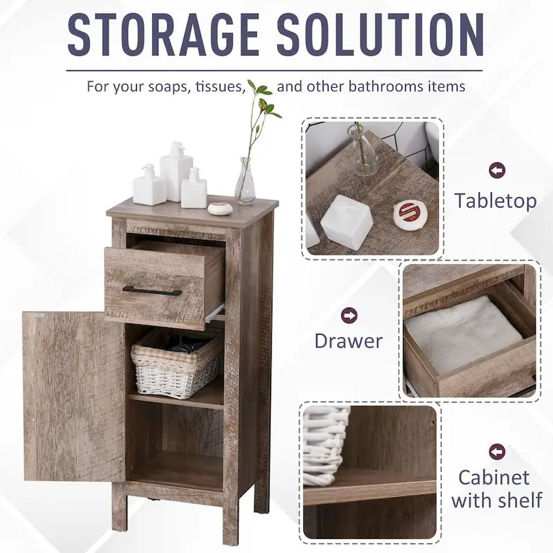 Barnwood Bathroom Floor Cabinet with Drawer and Adjustable Shelf