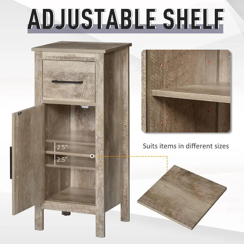 Barnwood Bathroom Floor Cabinet with Drawer and Adjustable Shelf