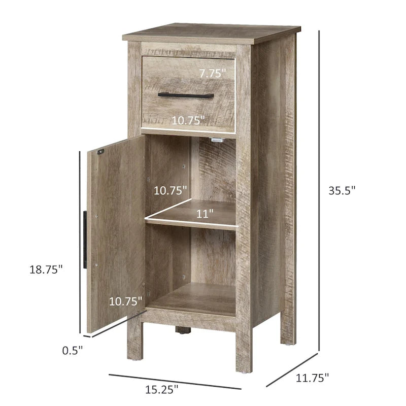 Barnwood Bathroom Floor Cabinet with Drawer and Adjustable Shelf