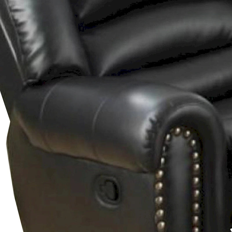 Black Bonded Leather Glider Recliner Chair with Nailhead Trim