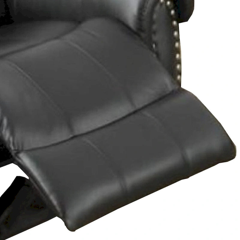 Black Bonded Leather Glider Recliner Chair with Nailhead Trim