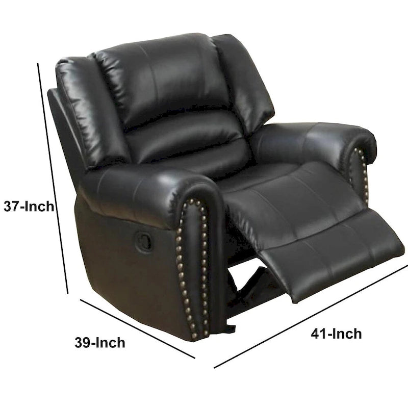 Black Bonded Leather Glider Recliner Chair with Nailhead Trim
