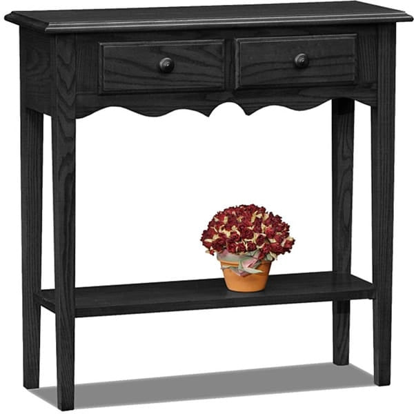 Black Solid Ash Wood Two-Drawer Console Table with Bottom Shelf