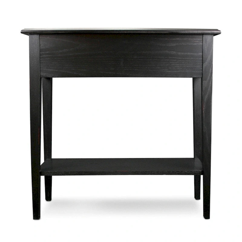 Black Solid Ash Wood Two-Drawer Console Table with Bottom Shelf