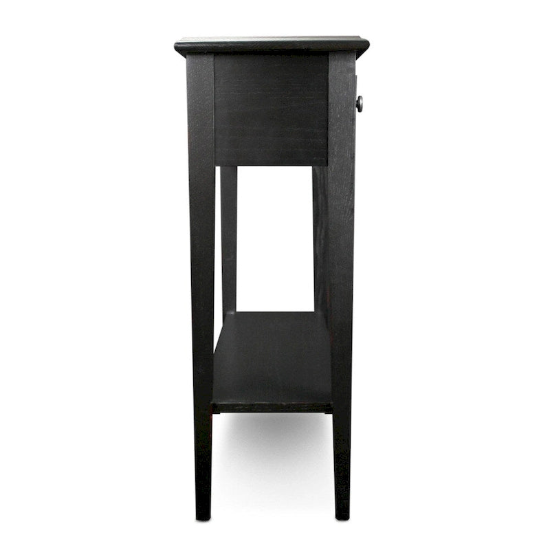 Black Solid Ash Wood Two-Drawer Console Table with Bottom Shelf