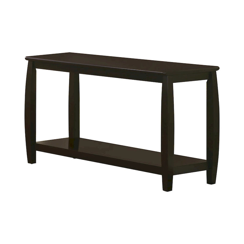 Dark Brown Solid Wood Sofa Console Table with Lower Shelf Curved Legs