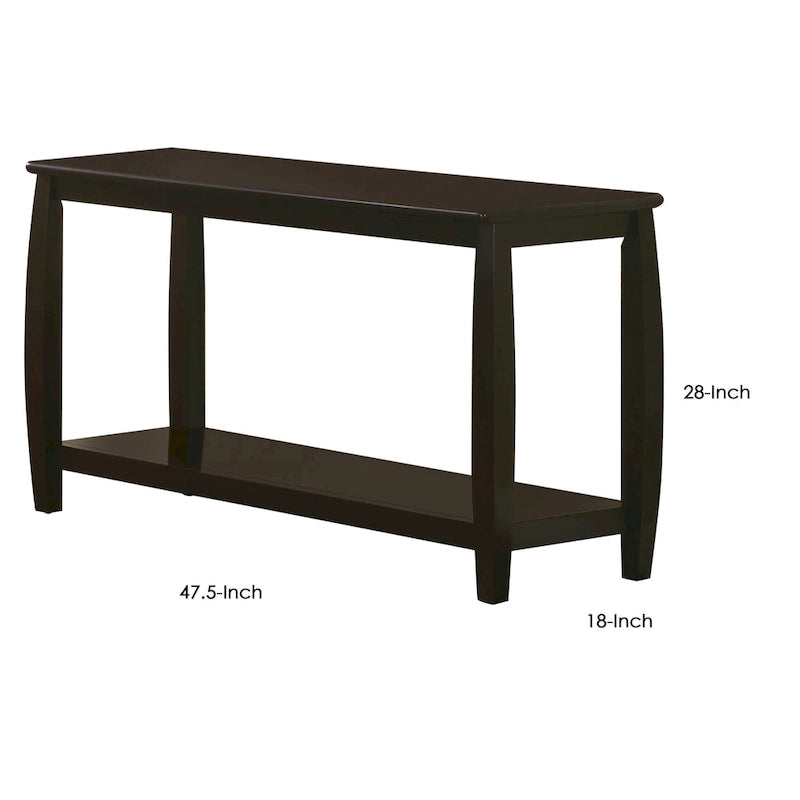Dark Brown Solid Wood Sofa Console Table with Lower Shelf Curved Legs