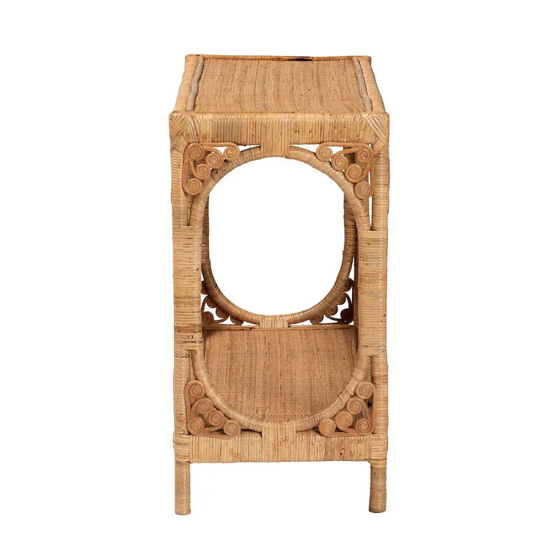Handcrafted Natural Rattan Console Table with Open Shelf Light Honey