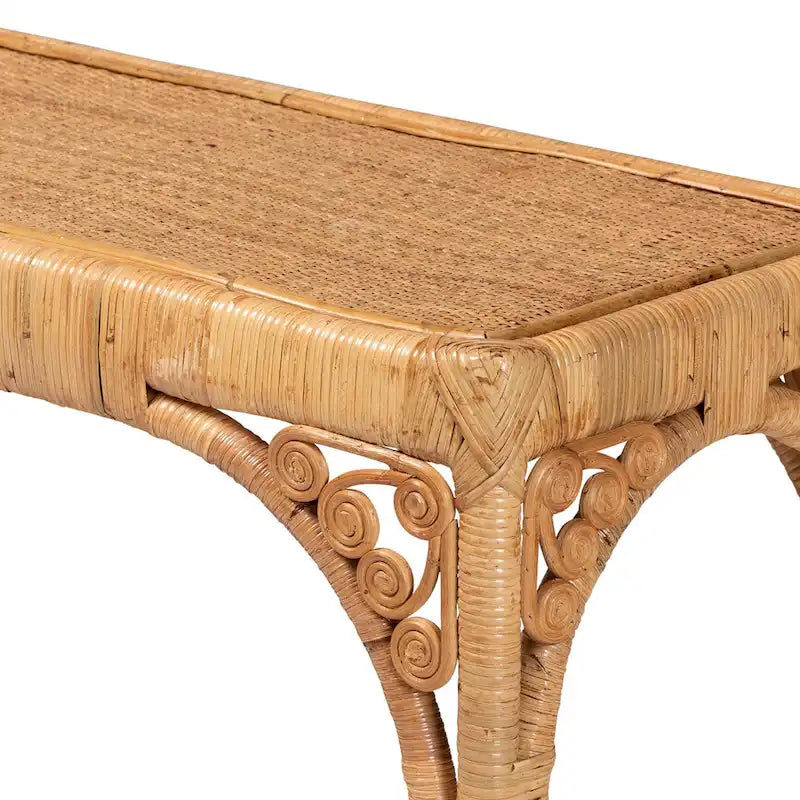 Handcrafted Natural Rattan Console Table with Open Shelf Light Honey