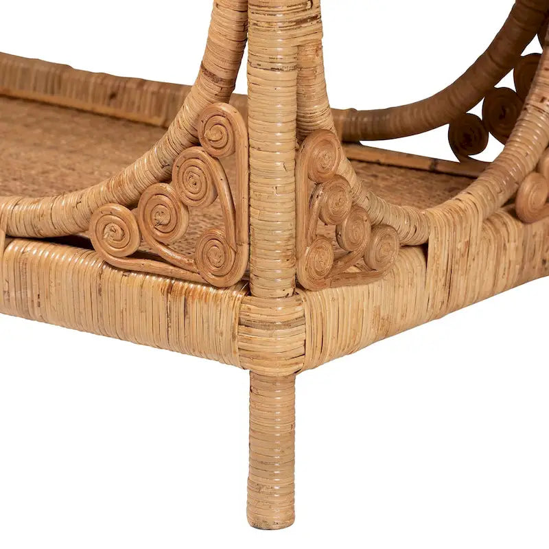 Handcrafted Natural Rattan Console Table with Open Shelf Light Honey