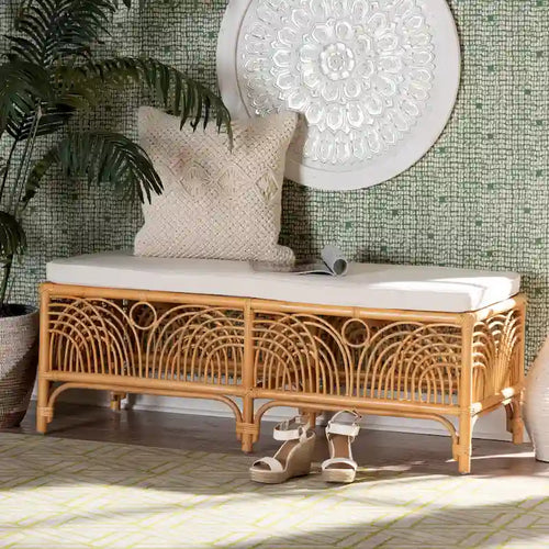 bali & pari Materra Modern bohemian Natural Brown Rattan Bench