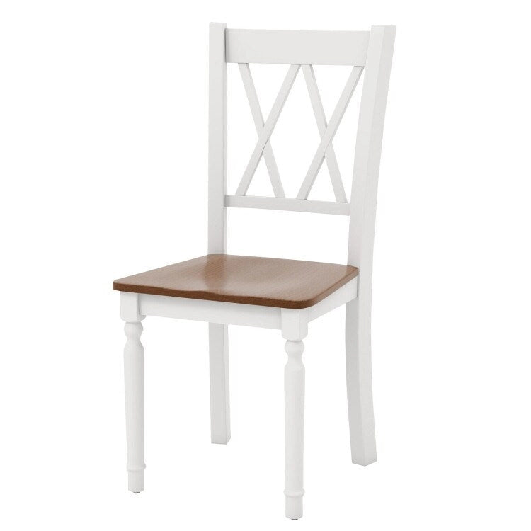 Farmhouse Dining Chair Walnut White Cross Back Solid Wood Armless