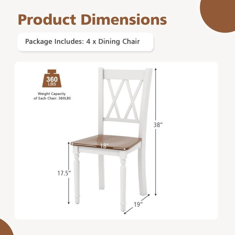 Farmhouse Dining Chair Walnut White Cross Back Solid Wood Armless