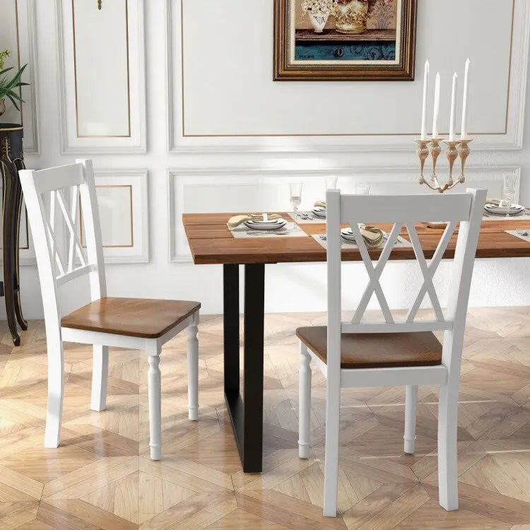 Farmhouse Dining Chair Walnut White Cross Back Solid Wood Armless