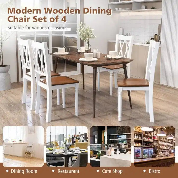 Farmhouse Dining Chair Walnut White Cross Back Solid Wood Armless