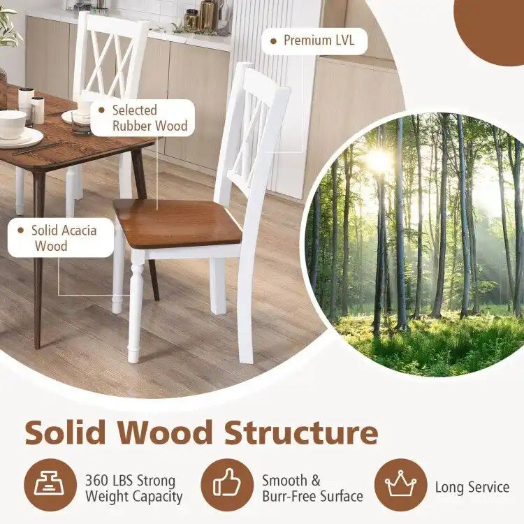 Farmhouse Dining Chair Walnut White Cross Back Solid Wood Armless
