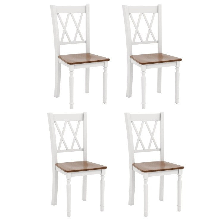 Farmhouse Dining Chair Walnut White Cross Back Solid Wood Armless