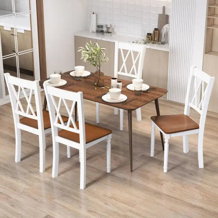 Farmhouse Dining Chair Walnut White Cross Back Solid Wood Armless