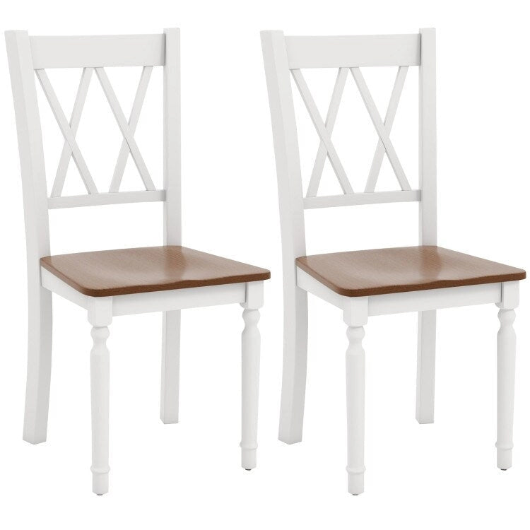 Farmhouse Dining Chair Walnut White Cross Back Solid Wood Armless