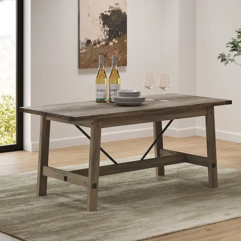 Grey Wood Farmhouse Dining Table Seats Six Scratch Resistant