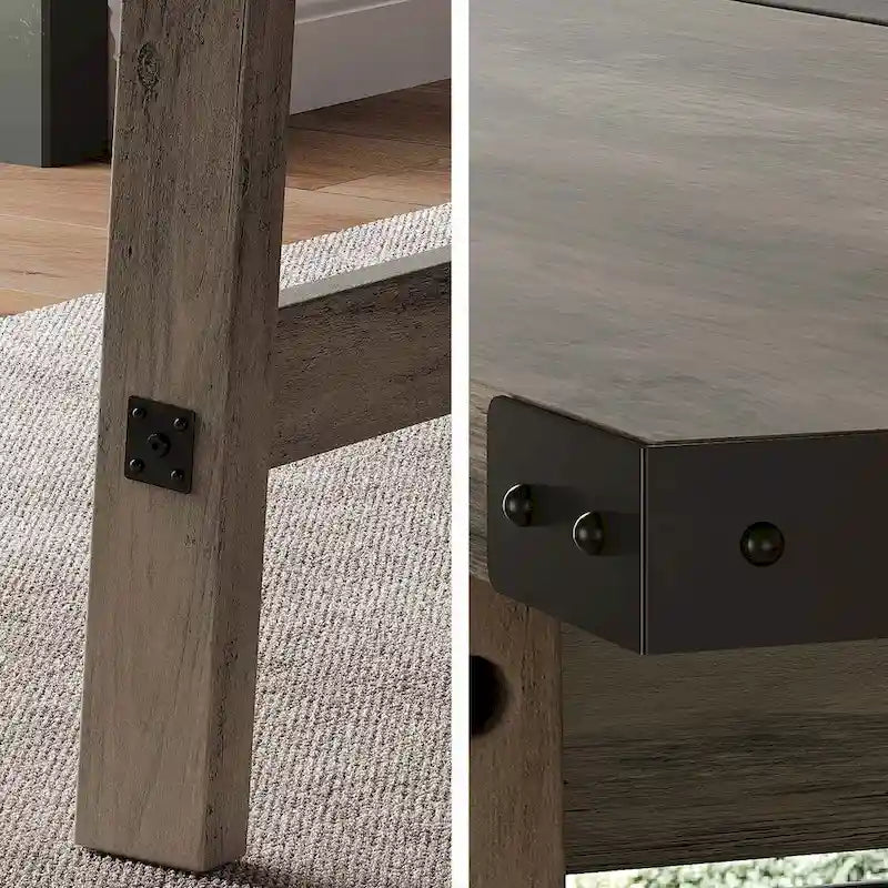Grey Wood Farmhouse Dining Table Seats Six Scratch Resistant