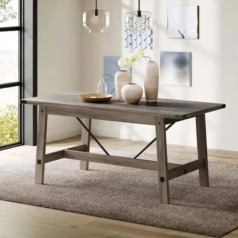 Grey Wood Farmhouse Dining Table Seats Six Scratch Resistant
