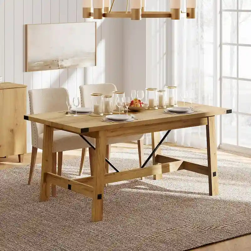 Grey Wood Farmhouse Dining Table Seats Six Scratch Resistant