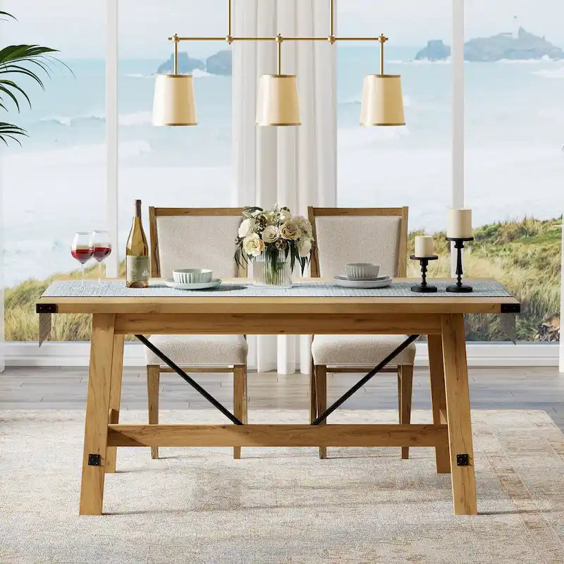 Grey Wood Farmhouse Dining Table Seats Six Scratch Resistant