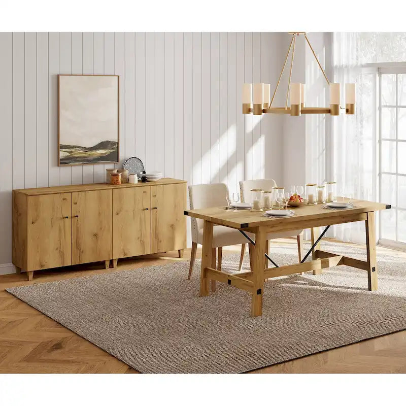 Grey Wood Farmhouse Dining Table Seats Six Scratch Resistant